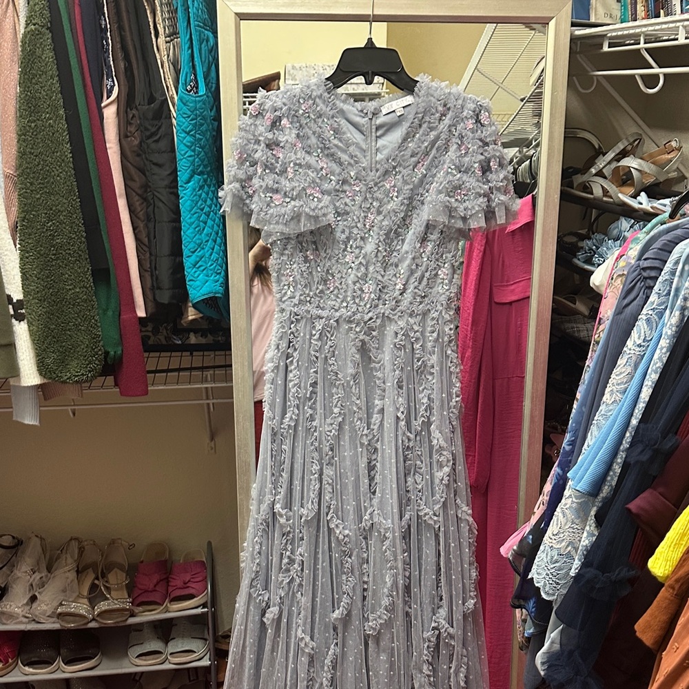 Ivy City Co lavender Maxi Dress with Pink Embellishments